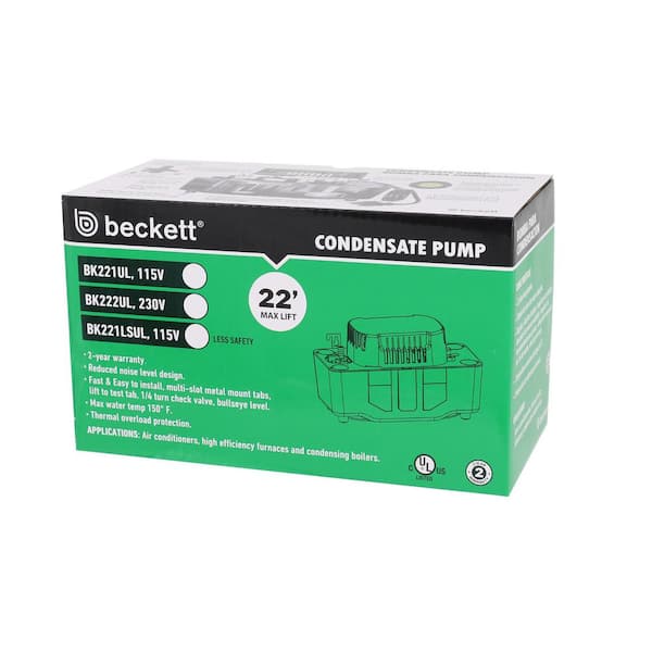 BECKETT Low Profile 115-Volt Plenum Rated Condensate Removal Pump with 20  ft. Max Lift CL201ULP - The Home Depot