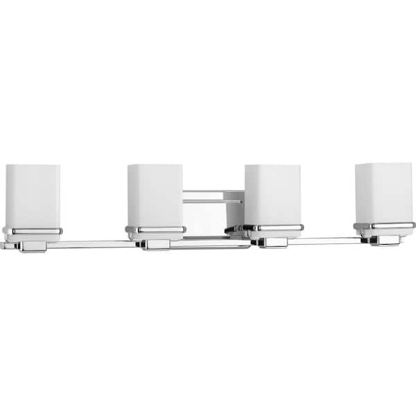 Progress Lighting Metric Collection 4-Light Polished Chrome Etched White Glass Glass Coastal Bath Vanity Light