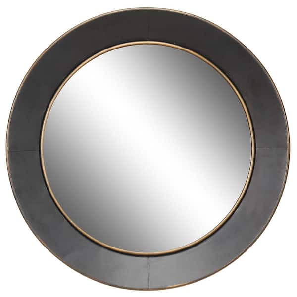 Litton Lane Round Industrial 30 in. x 30 in. Metal Wall Mirror with ...