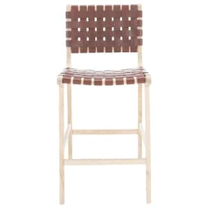 Adah 27.16 in. Cognac/Natural Wood Frame Counter Stool