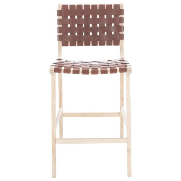SAFAVIEH Adah 27.16 in. Cognac/Natural Wood Frame Counter Stool