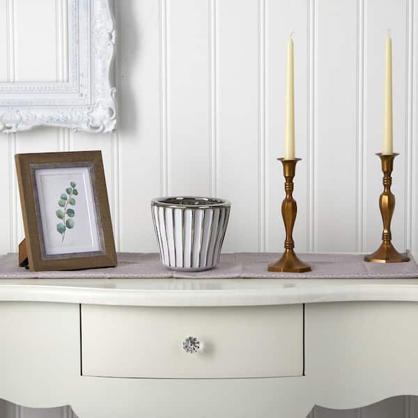 Nearly Natural 5 in. White Vase with Silver Trimming