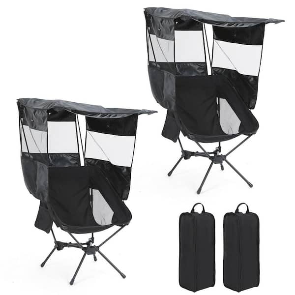 Unbranded Backpack Camping Chair with Canopy, Low Seat and High Back, Foldable and Lightweight for Camping (Black, 2 Pack)