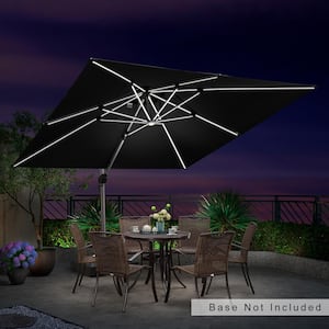 10 ft. Square Solar powered LED Patio Umbrella Outdoor Cantilever Umbrella Heavy Duty Sun Umbrella in Black