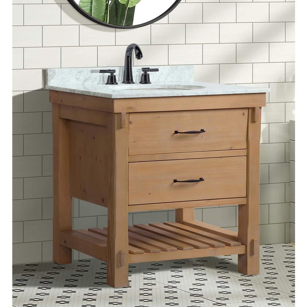 Marina Driftwood 30" Solid Wood Bathroom Vanity with Marble Top