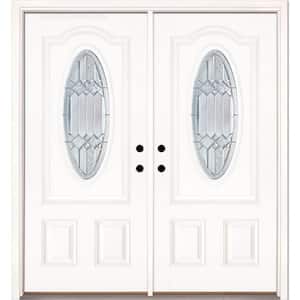 66 in. x 81.625 in. Mission Pointe Zinc 3/4 Oval Lite Unfinished Smooth Left-Hand Fiberglass Double Prehung Front Door