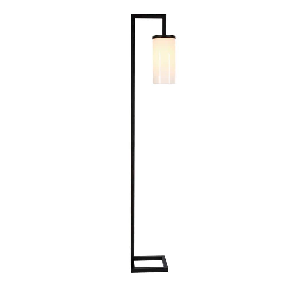 67.75" Blackened Bronze Floor Lamp with White Glass Shade