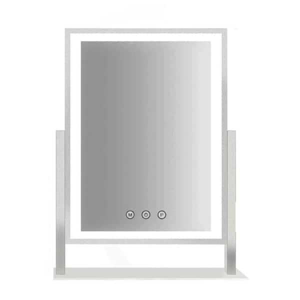 13 in. W x 17 in. H Rectangular Frameless Tabletop Bathroom Vanity Mirror in White with LED Lights, Memory Function
