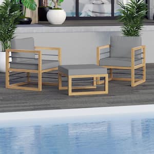 3-Piece Aluminum Outdoor Conversation Set with Gray Cushions