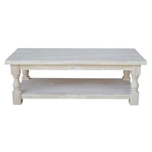 Tuscan 56 in. Unfinished Large Rectangle Wood Coffee Table with Shelf
