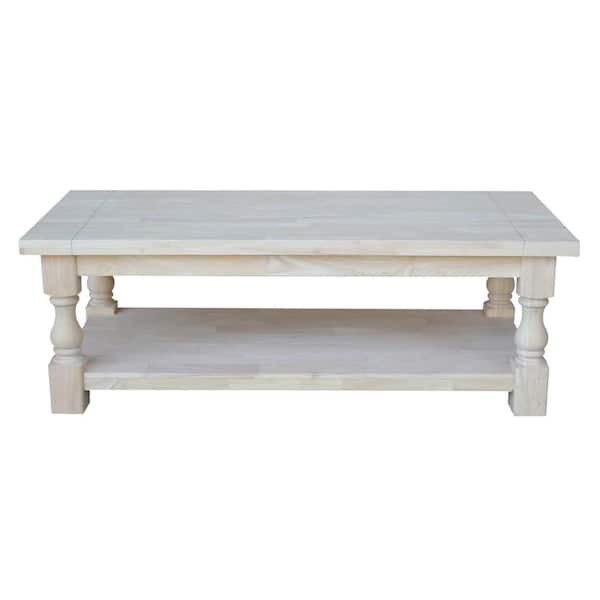 International Concepts Tuscan 56 in. Unfinished Large Rectangle Wood Coffee Table with Shelf