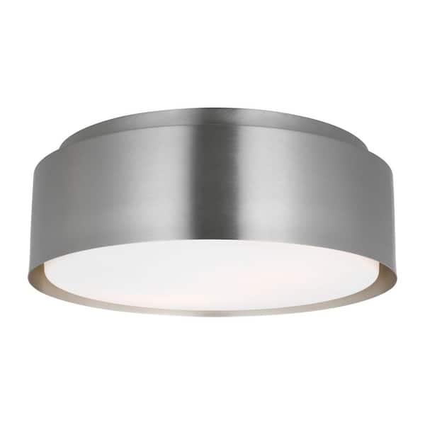 Dartmore 15 in. W x 5.625 in. H 2-Light Brushed Nickel Modern Flush Mount with Steel Shade and No Bulbs Included