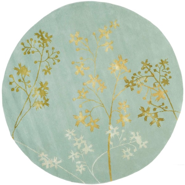 Soho 8 ft. x 8 ft. Round Light Blue/Multi Floral Area Rug