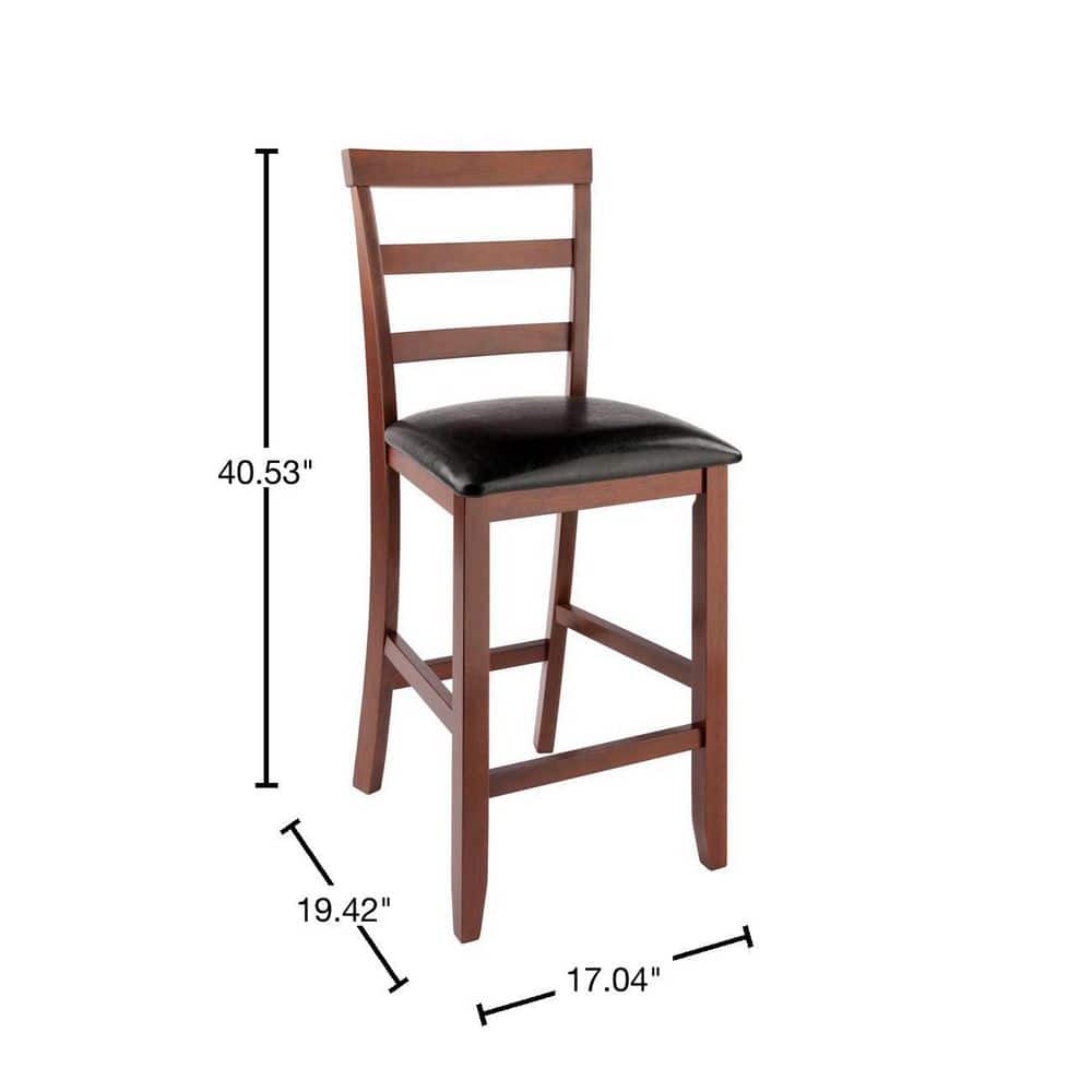 Walnut Wood & Black Leather Transitional Counter Stools, Set of 2