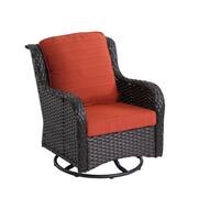 Oreille Brown 9-Piece Wicker Outdoor Patio Conversation Sofa Set with a Rectangle Firepit and Orange Red Cushions