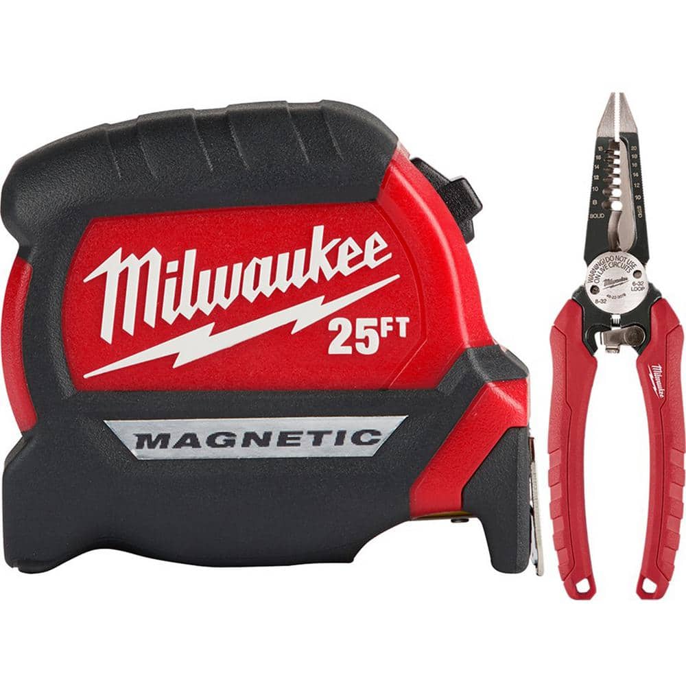 Photos - Tape Measure and Surveyor Tape Milwaukee 25 ft. x 1 in. Compact Magnetic Tape Measure with 6-in-1 Wire Stripper Pli 