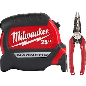 25 ft. x 1 in. Compact Magnetic Tape Measure with 6-in-1 Wire Stripper Pliers