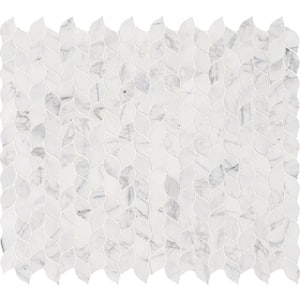 Calacatta Blanco 4 in. x 4 in. x 10mm Polished Marble Mesh-Mounted Mosaic Tile - 4 in. x 4 in. Tile Sample