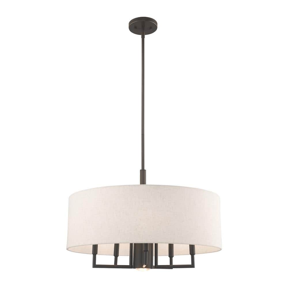 English Bronze 6-Light Modern Drum Pendant Chandelier
