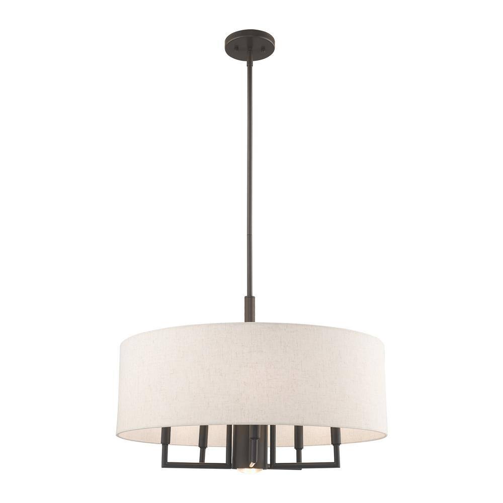 English Bronze 6-Light Modern Drum Pendant Chandelier