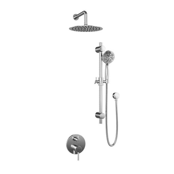 Refuge 5-Spray Round Hand Shower and Showerhead Wall Combo Kit with Slide Bar and Valve in Chrome