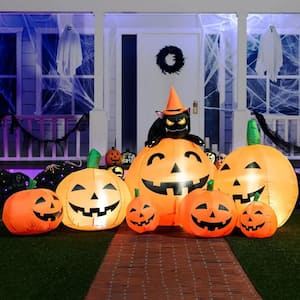Syncfun 7 Ft Long Pumpkin Inflatables with Witch's Cat for Halloween Decor