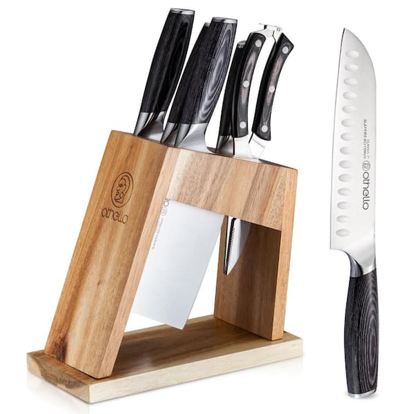 OTHELLO 6 Piece Classic Stainless Steel Knife Set with Wooden Block CL-FK6  - The Home Depot