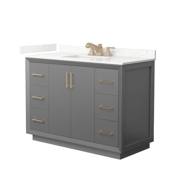 Wyndham Collection Strada 48 in. W x 22 in. D x 35 in. H Single Bath Vanity in Dark Gray with Giotto Quartz Top