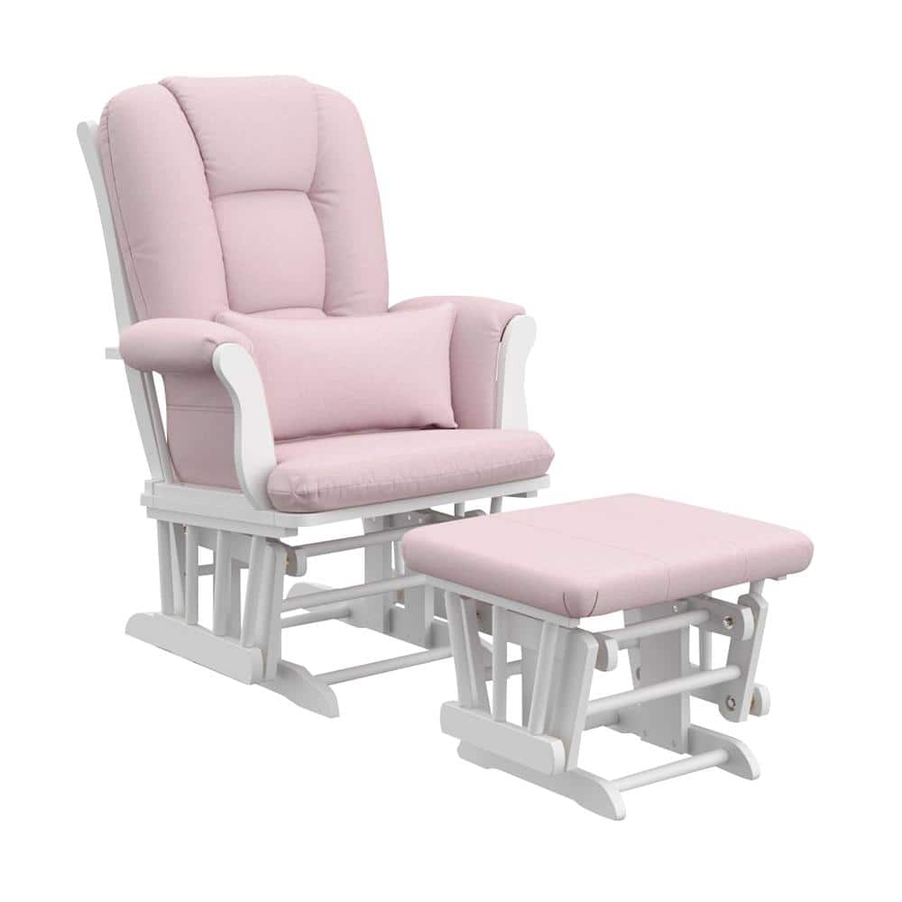 Storkcraft Tuscany White with Pink Swirl Cushion Glider and Ottoman Set, White with Pink Swirl Cushions -  06554-571