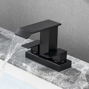 4 in. Centerset Double Handle Bathroom Faucet with Drain Kit Included in Matte Black