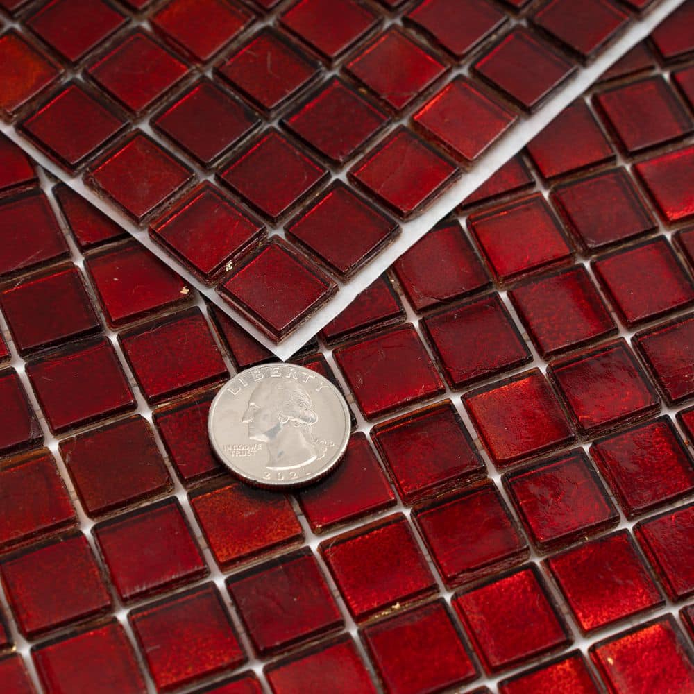 Ruby Red Iridescent Glass Mosaic Wall and Floor Tile