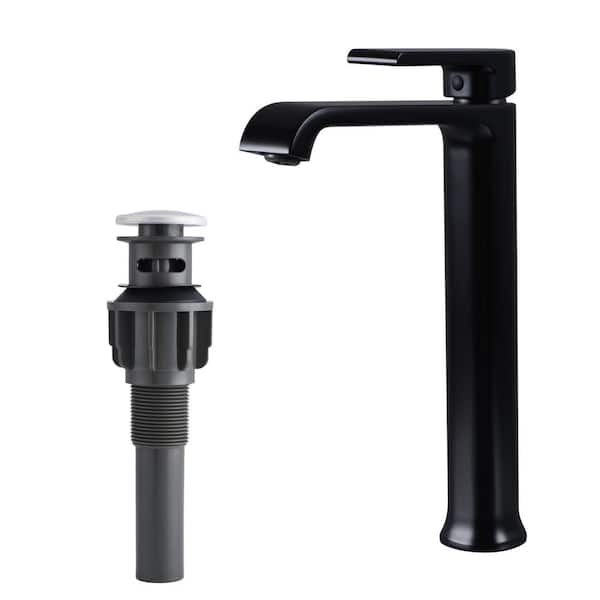 AIMADI Single Handle Single Hole Bathroom Faucet with Pop-Up Drain Modern Brass Bathroom Vanity Taps in Matte Black