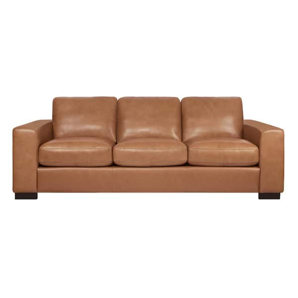 HOMESTOCK 86 in. Square Arm 3-Seat Removable Cushions Sofa in Tan