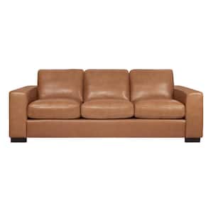 85.8 in. Square Arm Leather Rectangle Sofa in. Tan