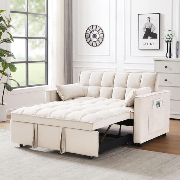 anpport 55 in. W 3-in-1 Convertible Velvet Sleeper Sofa Bed with 2