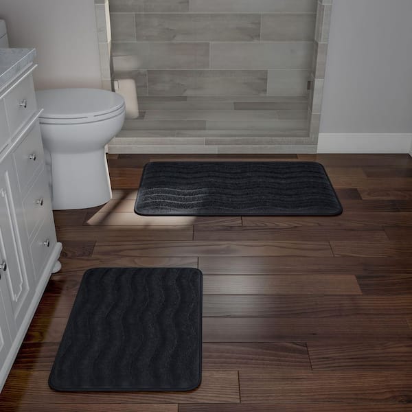Black 20.25 in. x 32.25 in. Memory Foam 2-Piece Bath Mat Set
