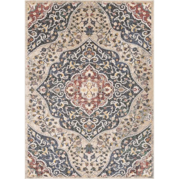Well Woven Miro Nantes Beige Blue 9 ft. 3 in. x 12 ft. 2 in. Vintage Bohemian Persian Oriental Medallion Area Rug