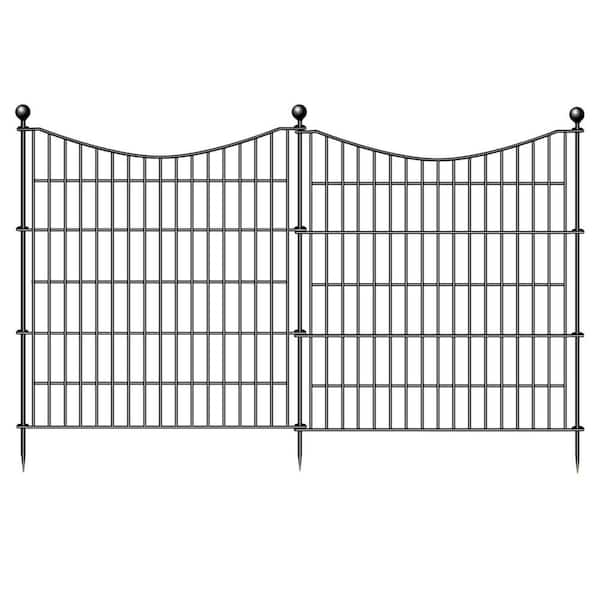 Oyezvary 32in Metal Decorative Garden Fence with Gate No Dig Dog Fence Animal Barrier Outdoor Rustproof Panels 35.4 ft.