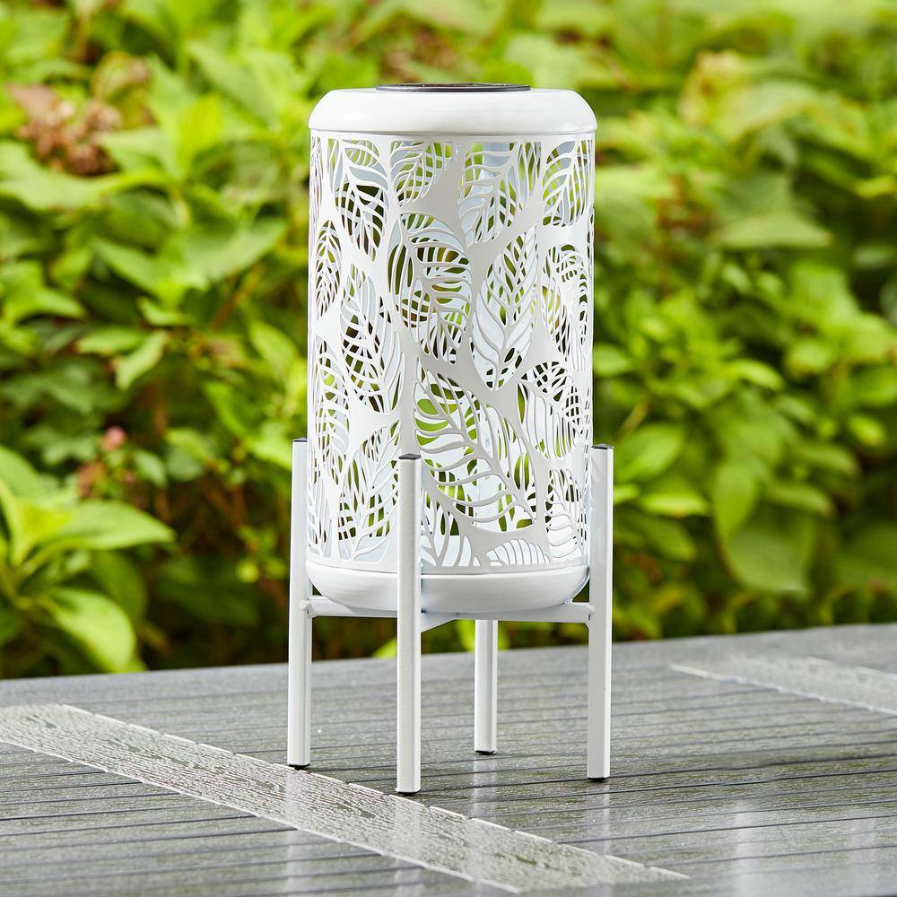 White Metal Cylinder Boho-Chic Solar Powered LED Lantern Set