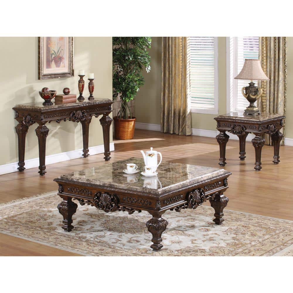 Cherry Wood and Faux Marble Square Coffee Table