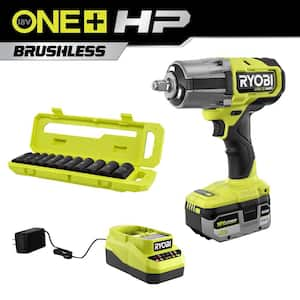 ONE+ HP 18V Brushless Cordless 4-Mode 1/2 in. High Torque Impact Wrench Kit w/ 4.0 Battery, Charger, & Metric Socket Set