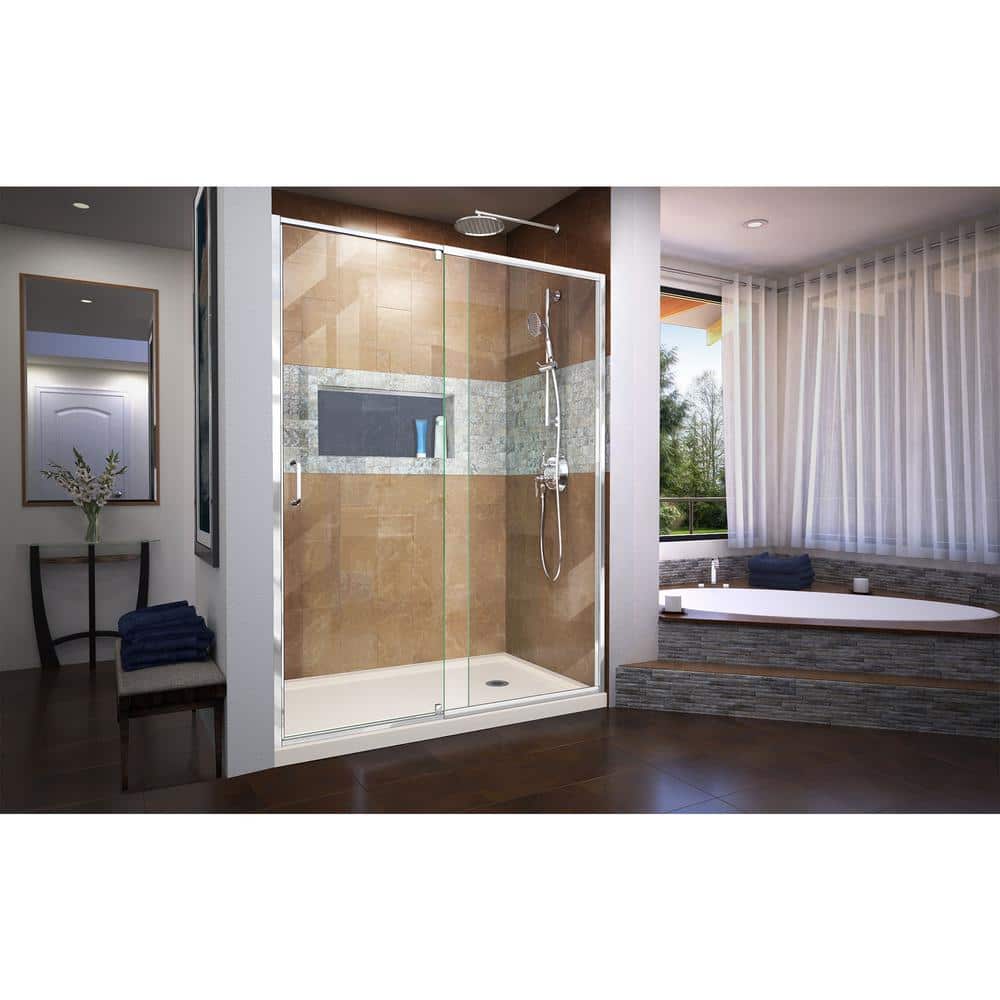 Flex 60" Wide Semi-Frameless Pivot Shower Kit in Brushed Nickel