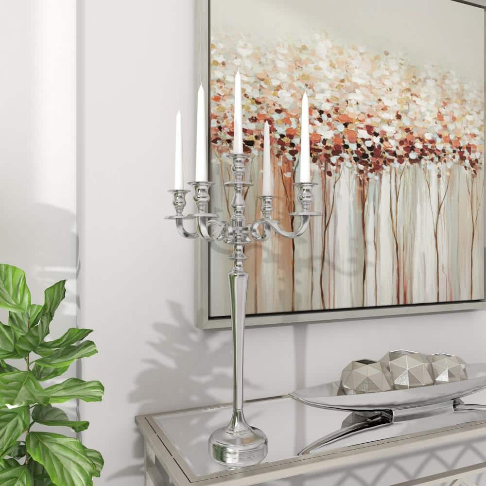 Tall Silver Aluminum 5-Holder Traditional Candelabra