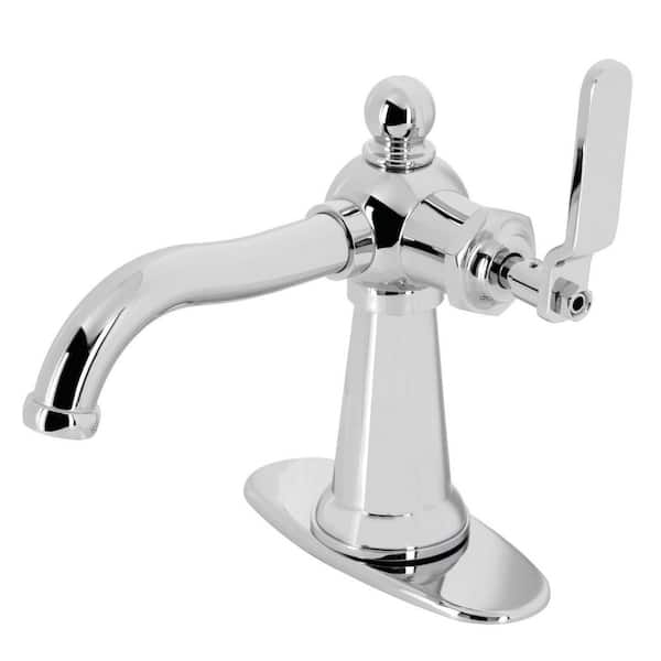 Kingston Brass Knight Single-Handle Single-Hole Bathroom Faucet with Push Pop-Up and Deck Plate in Polished Chrome