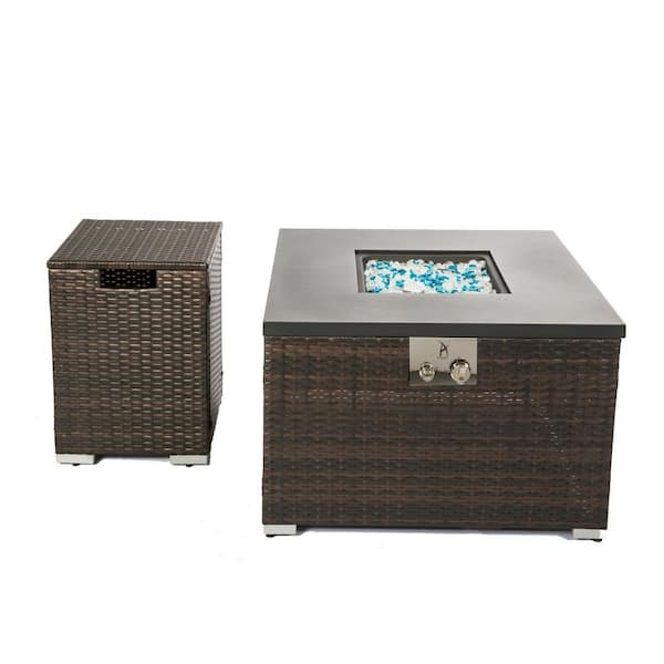 Tidoin 32 in. Brown 4,0000 BTU Square Wicker Outdoor Fire Pit Table ...