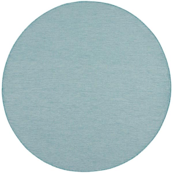 Nourison Positano Aqua 6 ft. x 6 ft. Round Solid Modern Indoor/Outdoor Patio Area Rug