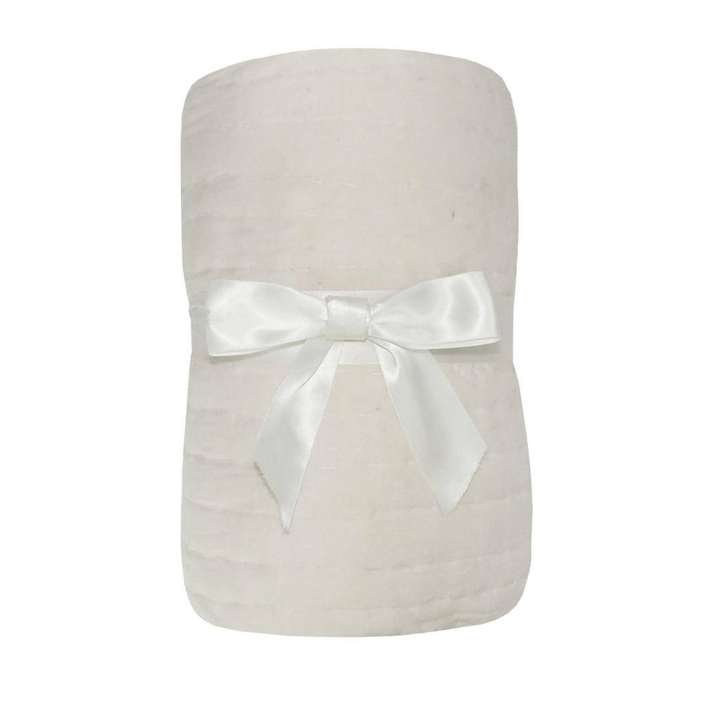 Ivory Cotton Reversible Throw Blanket with Fringe