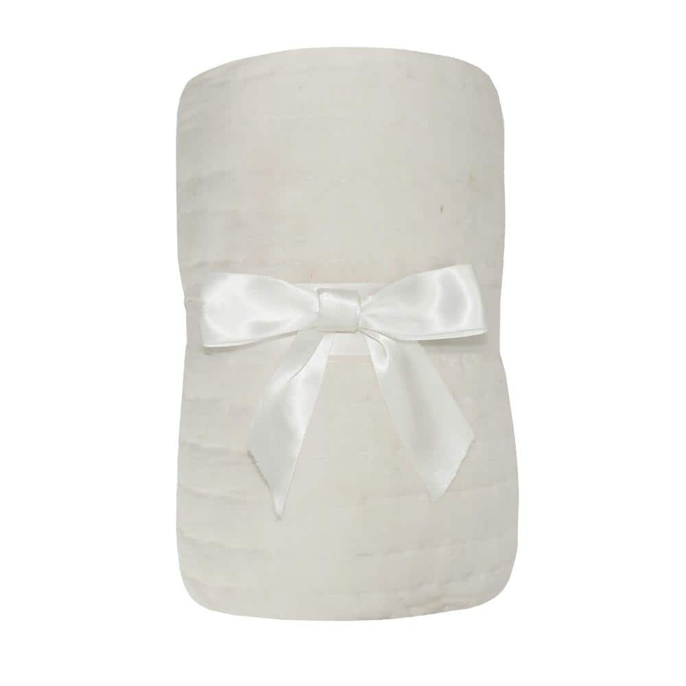 Ivory Cotton Reversible Throw Blanket with Fringe