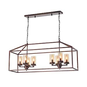 8-Light Dark Brown Chandelier with Amber Glass Shades