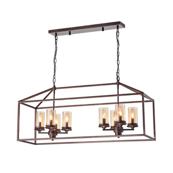 DESwan 8-Light Dark Brown Chandelier with Amber Glass Shades